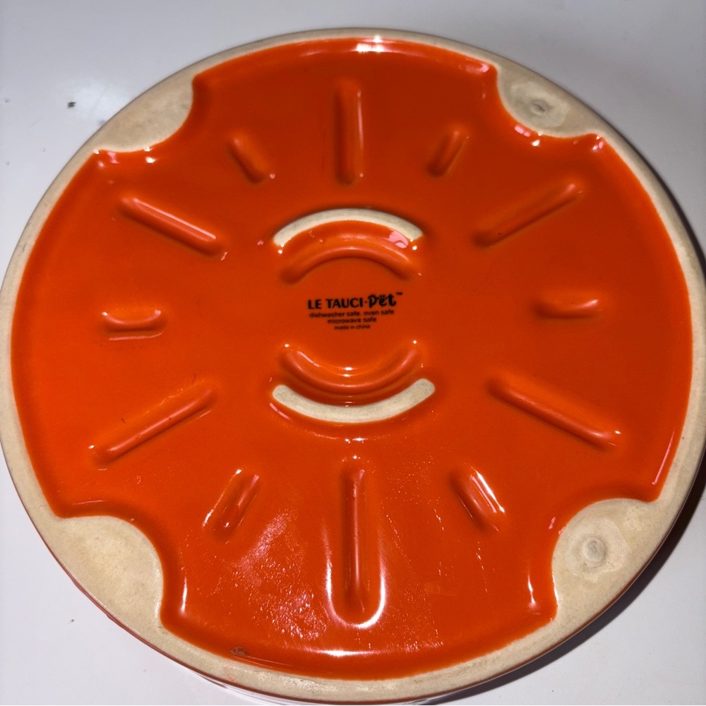 Le Tauci Pet Dog 8” Bowl Orange Ceramic Slow Feed Feeder Maze Puzzle - Picture 3 of 5